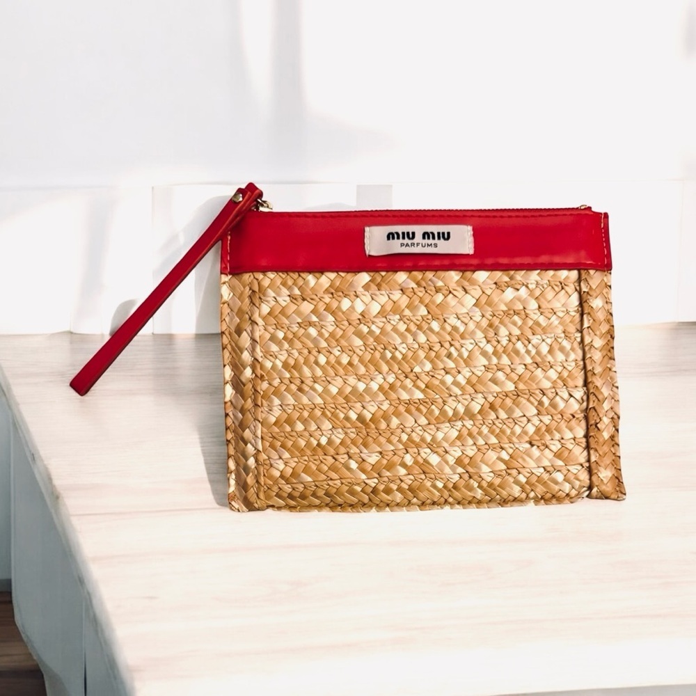Miu Miu Red and Tan Woven Wristlet Clutch GWP